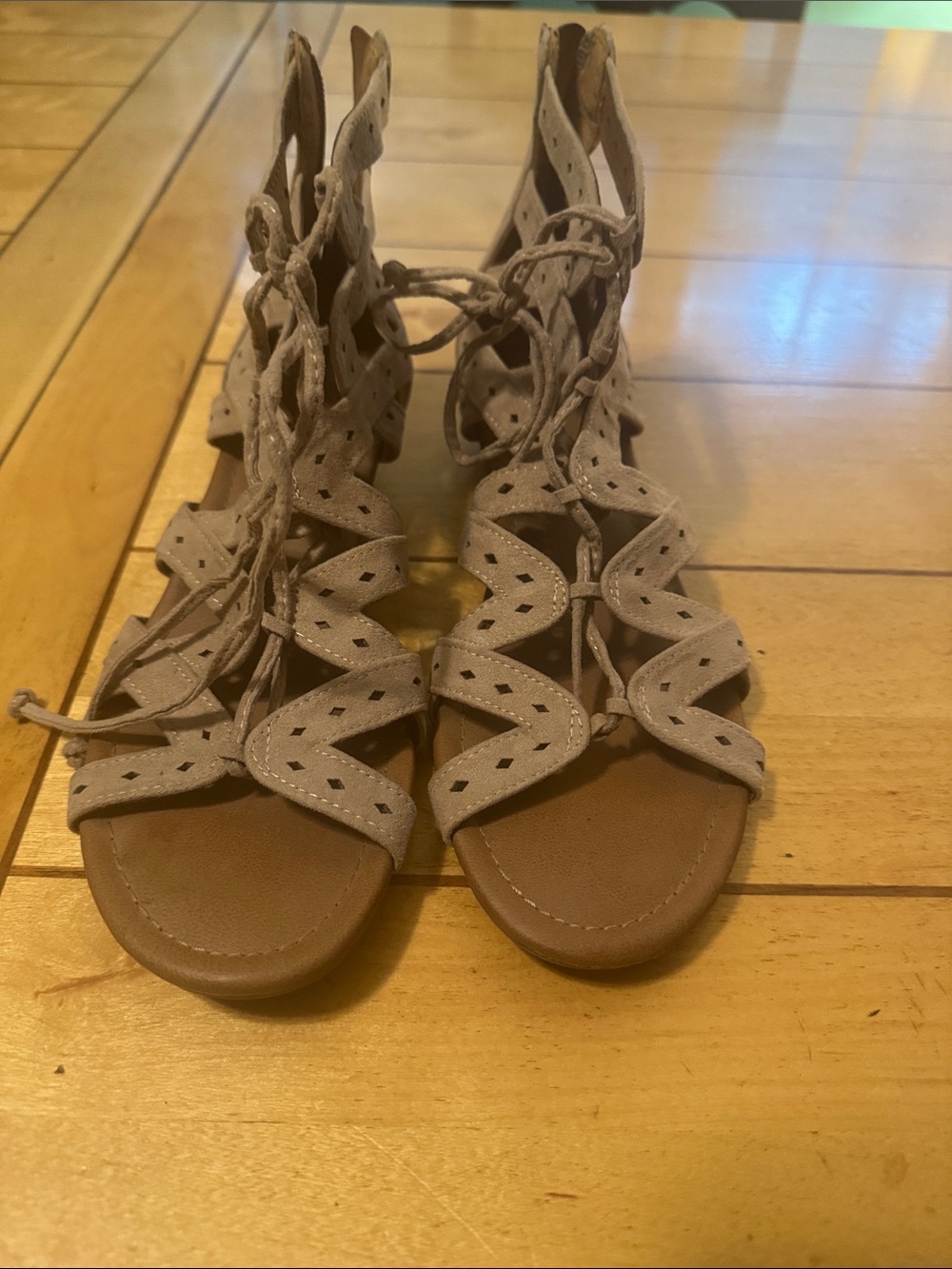 Sophie17 Taupe Lace-Up Gladiator Sandals